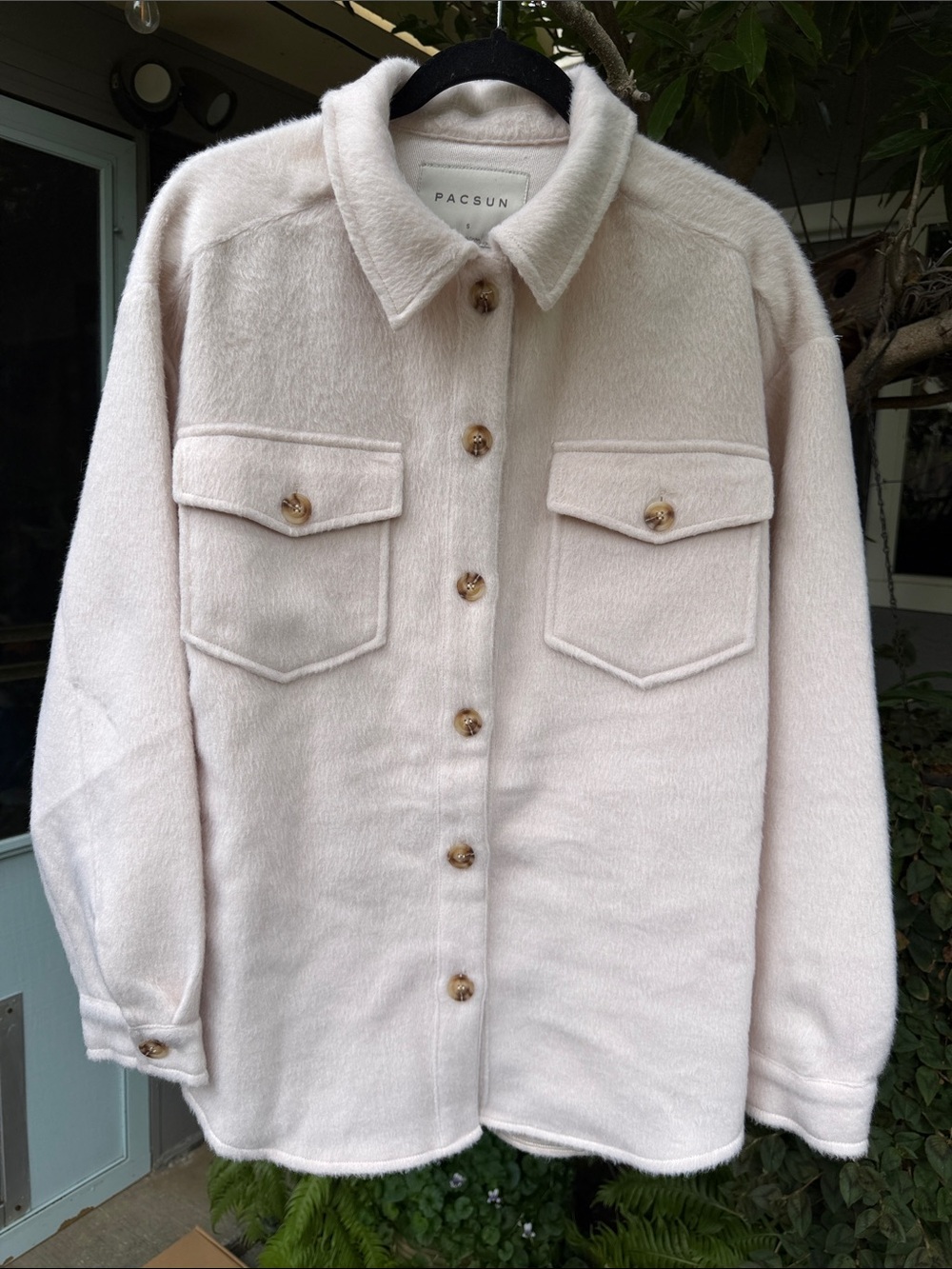 PacSun Cream Teddy Button-Front Shacket